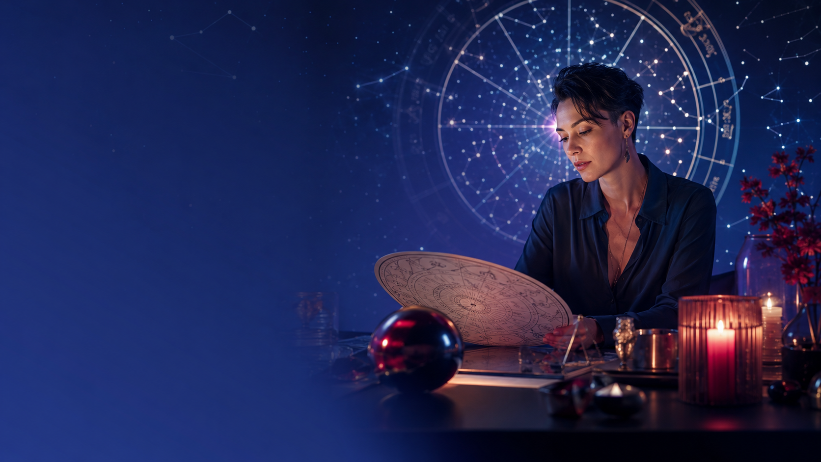 Intuitive guide studying a birth chart